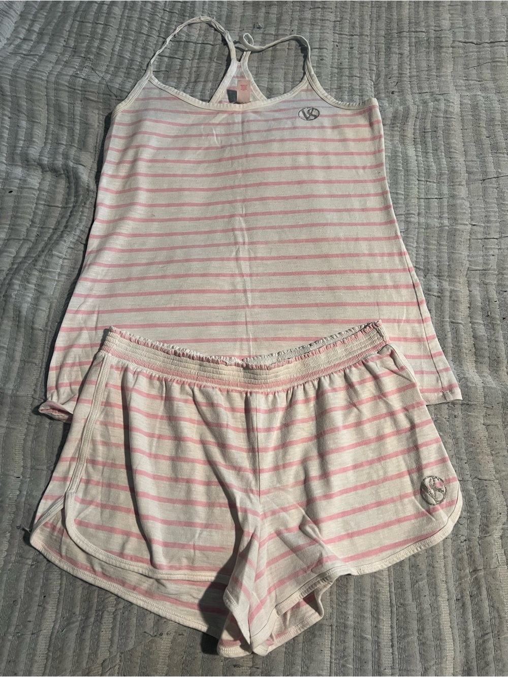 Victoria's Secret Pink and Cream Striped Tank & Short Sleep Set